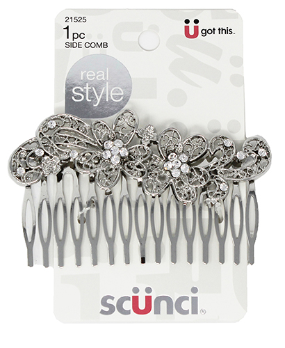  Scunci Real Style Rhinestone Metal Floral Slide Comb, 1 CT